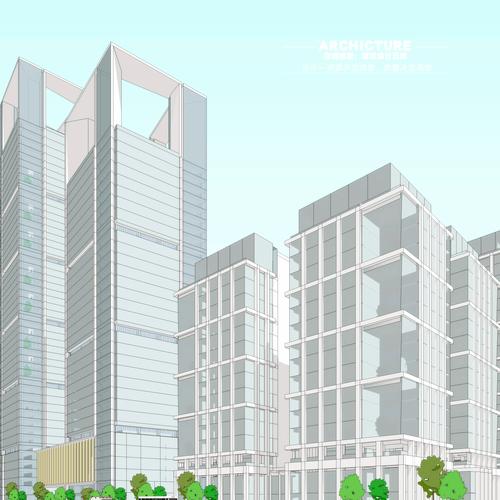 現(xiàn)代體塊組合高層企業(yè)總部辦公公寓綜合樓屋頂構(gòu)架建筑設(shè)計(jì)——SU模型視角下的空間邏輯與形式表達(dá)